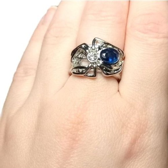 Blue Sapphire Black Widow Spider Stainless Statement Ring - Picture 10 of 13